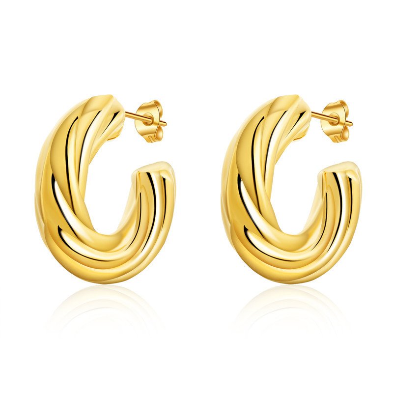 LOFTILY女款金银色月亮耳环饰品ins风小众轻奢钛钢饰品_sku-4-E684-GO Luxury Stainless Steel Earrings | Modern Minimalist Fashion Jewelry - Image 1