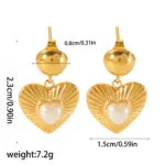 Vintage Pearl Heart Pendant Stud Earrings • Minimalist INS Style - Image 3