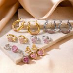 Crystal Heart Pendant Stud Earrings | Luxury Stainless Steel Jewelry