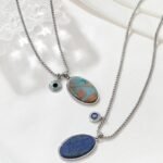 Vintage Natural Stone Oval Pendant Necklace | Stainless Steel New Chinese Style Jewelry