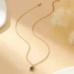 18K Gold-Plated Malachite Square Pendant Necklace | Minimalist Stainless Steel Jewelry for Women - Image 2