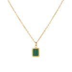 18K Gold-Plated Malachite Square Pendant Necklace | Minimalist Stainless Steel Jewelry for Women