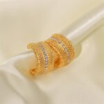 Luxury Gold C-Shaped Zircon Stud Earrings | Textured Hypoallergenic Jewelry