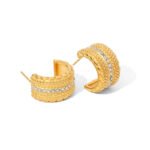 Luxury Gold C-Shaped Zircon Stud Earrings | Textured Hypoallergenic Jewelry - Image 3