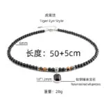 Black Gemstone & Tiger Eye Beaded Necklace with Geometric Pendant | Stainless Steel Jewelry - Image 5