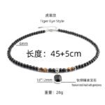 Black Gemstone & Tiger Eye Beaded Necklace with Geometric Pendant | Stainless Steel Jewelry - Image 4