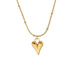18K Gold-Plated Puffy Heart Snake Chain Necklace | Hypoallergenic Stainless Steel Jewelry