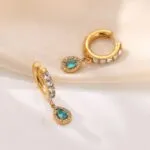 Luxury Geometric CZ Drop Huggie Earrings Set | Gold Stainless Steel Jewelry - Image 2