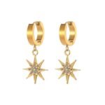 Luxury Geometric CZ Drop Huggie Earrings Set | Gold Stainless Steel Jewelry - Image 3