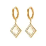 Luxury Geometric CZ Drop Huggie Earrings Set | Gold Stainless Steel Jewelry - Image 4