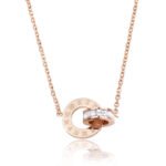 Roman Numeral Double Ring Zircon Necklace | 18K Rose Gold-Plated Titanium Steel - Image 2