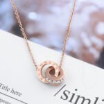 Roman Numeral Double Ring Zircon Necklace | 18K Rose Gold-Plated Titanium Steel