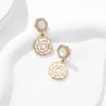 French Retro Hexagon Zircon Flower Drop Earrings | Vintage Elegance