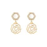 French Retro Hexagon Zircon Flower Drop Earrings | Vintage Elegance - Image 3