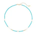 Natural Turquoise & Freshwater Pearl Beaded Choker | 18K Gold-Plated Stainless Steel Jewelry - Image 5