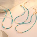 Natural Turquoise & Freshwater Pearl Beaded Choker | 18K Gold-Plated Stainless Steel Jewelry