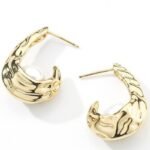 18K Gold Textured C-Hoop Pearl Stud Earrings | Minimalist Stainless Steel Jewelry - Image 3