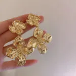 Vintage Double Floral Drop Earrings | 18K Gold-Plated Statement Jewelry - Image 2