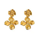 Vintage Double Floral Drop Earrings | 18K Gold-Plated Statement Jewelry - Image 3