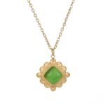 18K Gold/Silver Plated Green Cat's Eye Floral Pendant Necklace | Stainless Steel Luxury Jewelry for Women