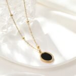 Vintage Oval Black Acrylic Pendant Necklace | 18K Gold-Plated Stainless Steel Jewelry