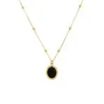 Vintage Oval Black Acrylic Pendant Necklace | 18K Gold-Plated Stainless Steel Jewelry - Image 3