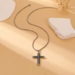 Minimalist Striped Cross Pendant Necklace | Stainless Steel Wholesale Jewelry