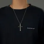 Minimalist Striped Cross Pendant Necklace | Stainless Steel Wholesale Jewelry - Image 3