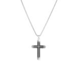 Minimalist Striped Cross Pendant Necklace | Stainless Steel Wholesale Jewelry - Image 2