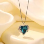 Ocean Heart Blue Crystal Heart Pendant Necklace | Silver-Plated Zircon Jewelry