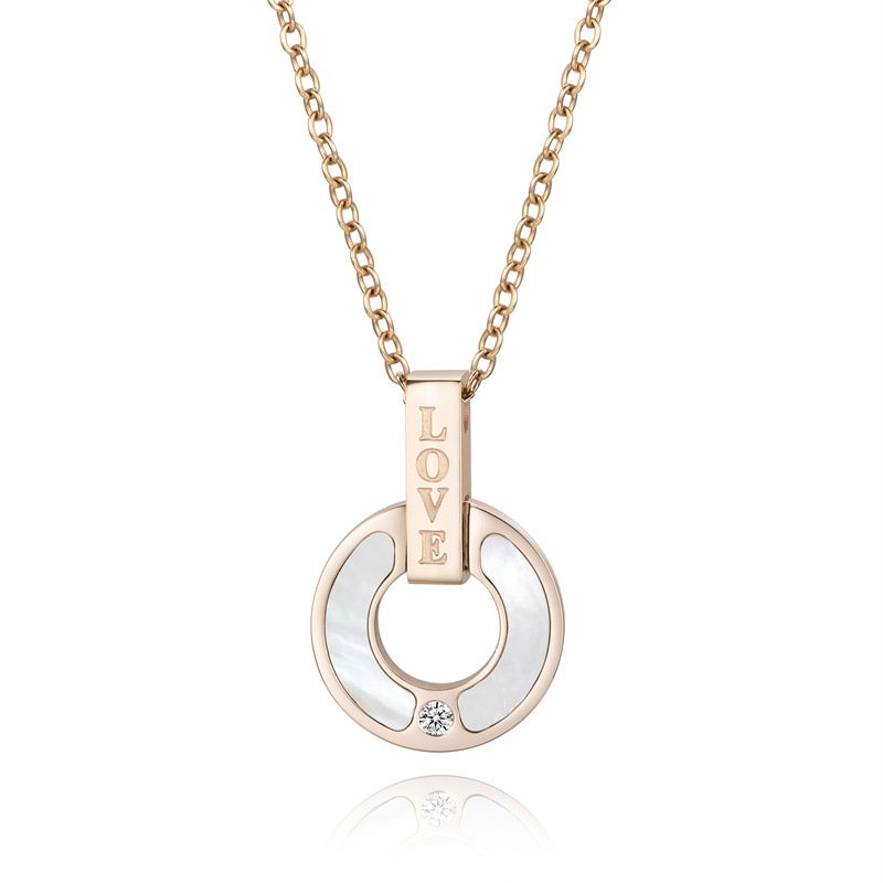 LOFTILY时尚小众ins风简约气质真钻项链女饰品diy轻奢钛钢项链_主图-5 Vintage Enamel Pattern Coin Pendant Necklace | 18K Gold-Plated Stainless Steel Jewelry - Image 1