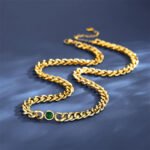 Minimalist Green Zircon Curb Chain Necklace | 18K Gold-Plated Titanium Steel Jewelry - Image 2