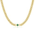 Minimalist Green Zircon Curb Chain Necklace | 18K Gold-Plated Titanium Steel Jewelry