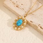 Vintage French Turquoise & Pearl Pendant Necklace | 18K Gold-Plated Stainless Steel Luxury Jewelry