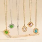 Vintage French Turquoise & Pearl Pendant Necklace | 18K Gold-Plated Stainless Steel Luxury Jewelry - Image 3