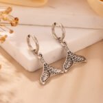 Vintage Whale Tail Drop Earrings | Retro Textured Stainless Steel Jewelry