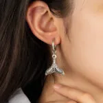 Vintage Whale Tail Drop Earrings | Retro Textured Stainless Steel Jewelry - Image 3