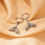 Vintage Whale Tail Drop Earrings | Retro Textured Stainless Steel Jewelry - Image 2