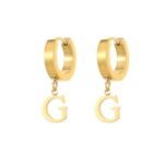 Gold Initial G Drop Huggie Earrings | Personalized Stainless Steel Jewelry - Image 2