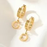 Gold Initial G Drop Huggie Earrings | Personalized Stainless Steel Jewelry