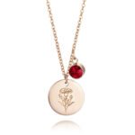 December Birthstone Carnation Pendant Necklace | 18K Rose Gold-Plated Stainless Steel Jewelry