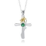December Birthstone Cross & Rose Pendant Necklace | Two-Tone Stainless Steel Jewelry - Image 5