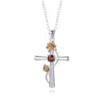 December Birthstone Cross & Rose Pendant Necklace | Two-Tone Stainless Steel Jewelry - Image 7