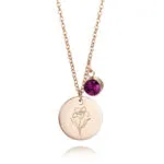 December Birthstone Carnation Pendant Necklace | 18K Rose Gold-Plated Stainless Steel Jewelry - Image 13