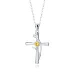 December Birthstone Cross & Rose Pendant Necklace | Two-Tone Stainless Steel Jewelry - Image 11