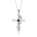 December Birthstone Cross & Rose Pendant Necklace | Two-Tone Stainless Steel Jewelry - Image 12