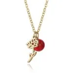 December Birthstone Carnation & Red Bead Pendant Necklace | 18K Gold-Plated Stainless Steel Jewelry - Image 6