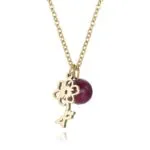 December Birthstone Carnation & Red Bead Pendant Necklace | 18K Gold-Plated Stainless Steel Jewelry - Image 3