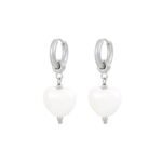 Minimalist White Heart Drop Earrings | Silver Huggie Hoop Design - Image 3
