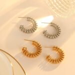Textured Coil C-Hoop Earrings for Women | Niche Stainless Steel Jewelry